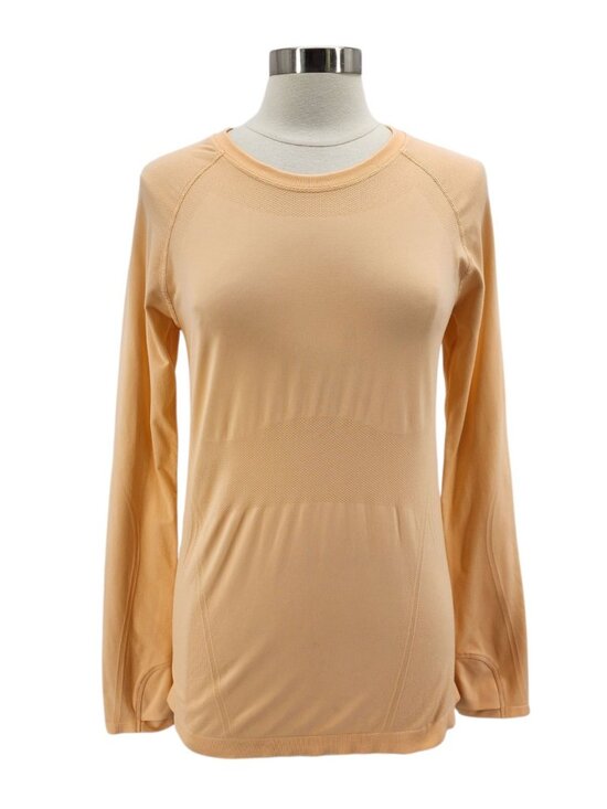 Athleta Womens Large Top Momentum Seamless Long Sleeve Peach Orange Activewear - Picture 1 of 7